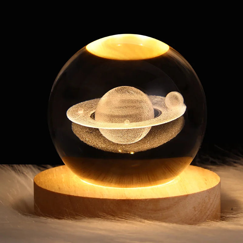 Lâmpada Cristal 3D - Luz decorativa e criativa para decoração (Galáxia, Lua, Sistema Solar e Saturno)