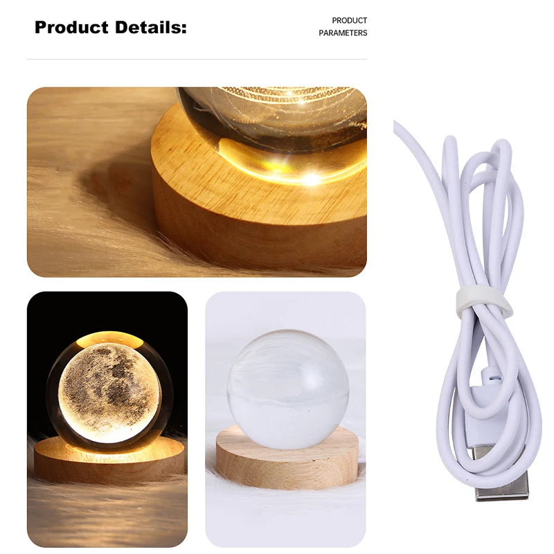 Lâmpada Cristal 3D - Luz decorativa e criativa para decoração (Galáxia, Lua, Sistema Solar e Saturno)