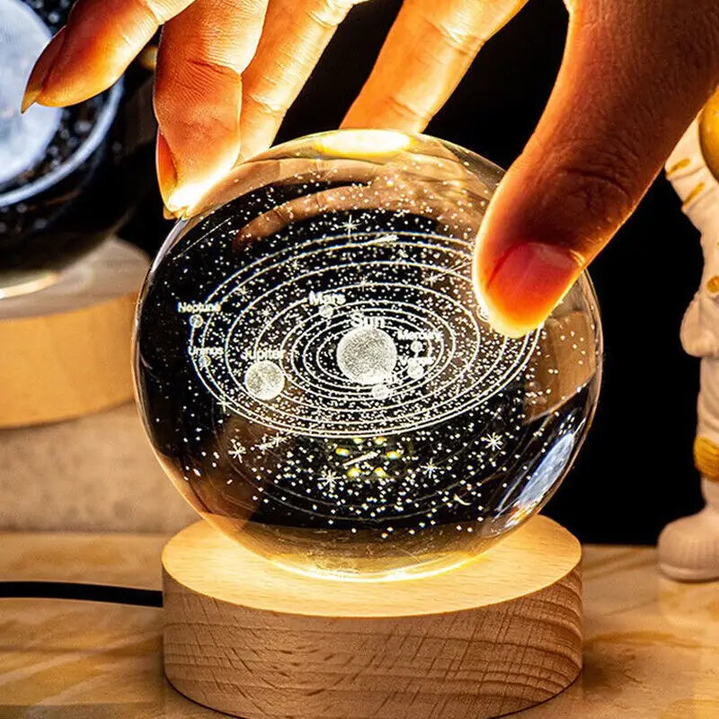 Lâmpada Cristal 3D - Luz decorativa e criativa para decoração (Galáxia, Lua, Sistema Solar e Saturno)