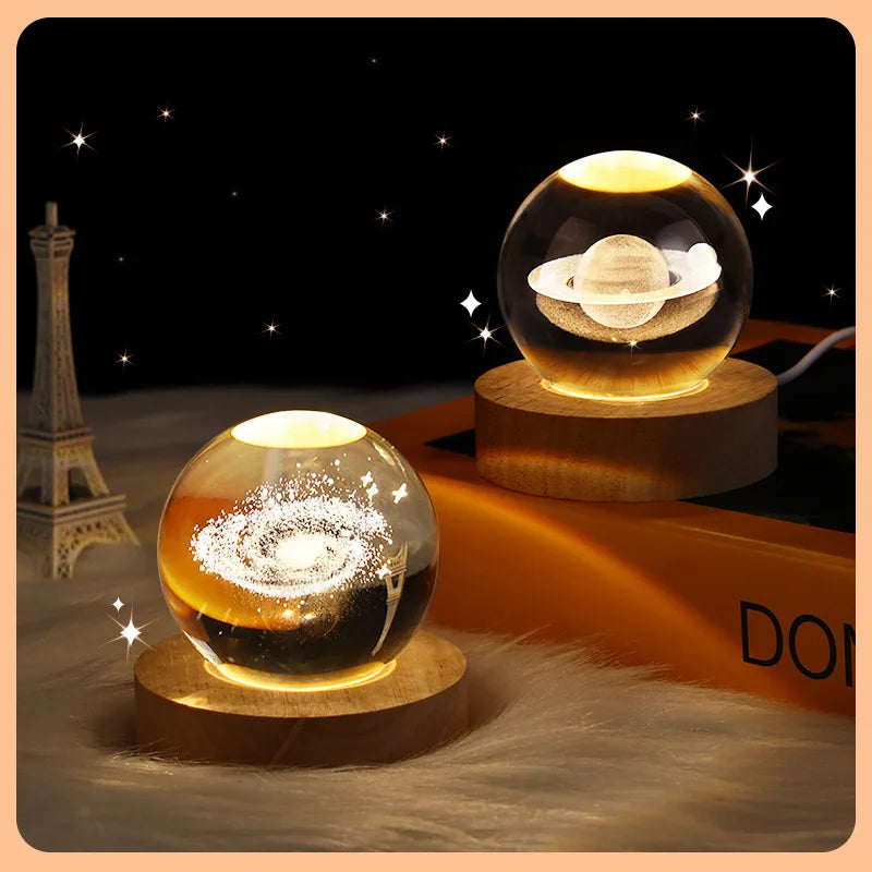 Lâmpada Cristal 3D - Luz decorativa e criativa para decoração (Galáxia, Lua, Sistema Solar e Saturno)